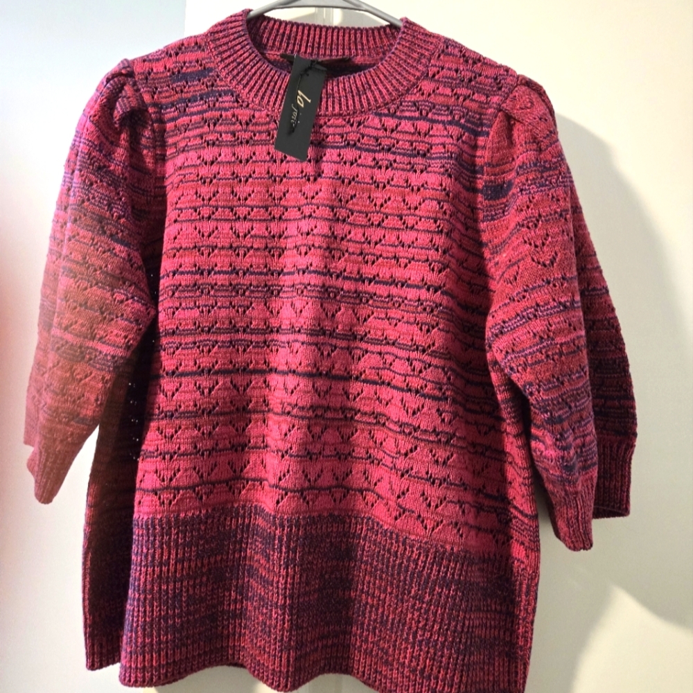 La Joie Red and Purple Crew Neck Sweater